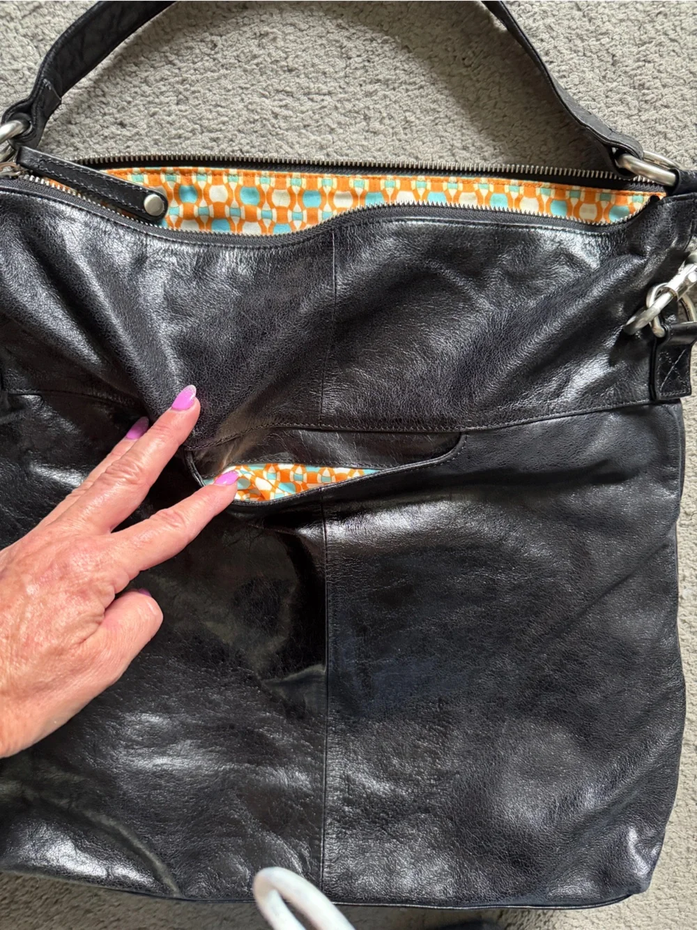 HOBO Black Leather Crossbody Bag with Silver Hardware - Picture 7 of 10